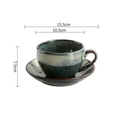 Ceramic Retro Kiln-turned Coffee Cup Cappuccino Latte Fancy Embossed Art Latte Art Cup Tea Cup and Saucer Set 300ml Cafe home