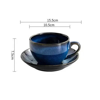 Ceramic Retro Kiln-turned Coffee Cup Cappuccino Latte Fancy Embossed Art Latte Art Cup Tea Cup and Saucer Set 300ml Cafe home