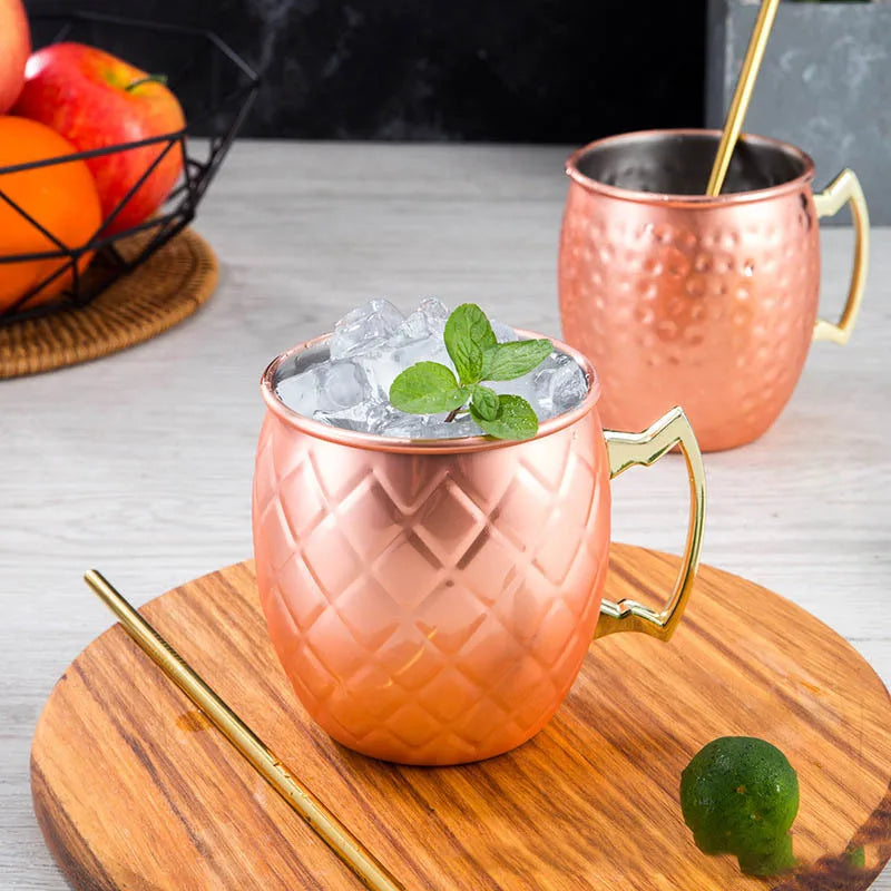 1pcs 550ml 18 Ounces Moscow Mule Mug Stainless Steel Hammered Copper Plated Beer Cup Coffee Cup Bar Drinkware