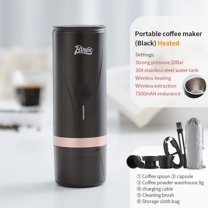 Wireless Electric Portable Espresso Coffee Machine for Car & Home Camping Coffee Maker 2-in-1 Capsule Powder Travel Coffee Maker