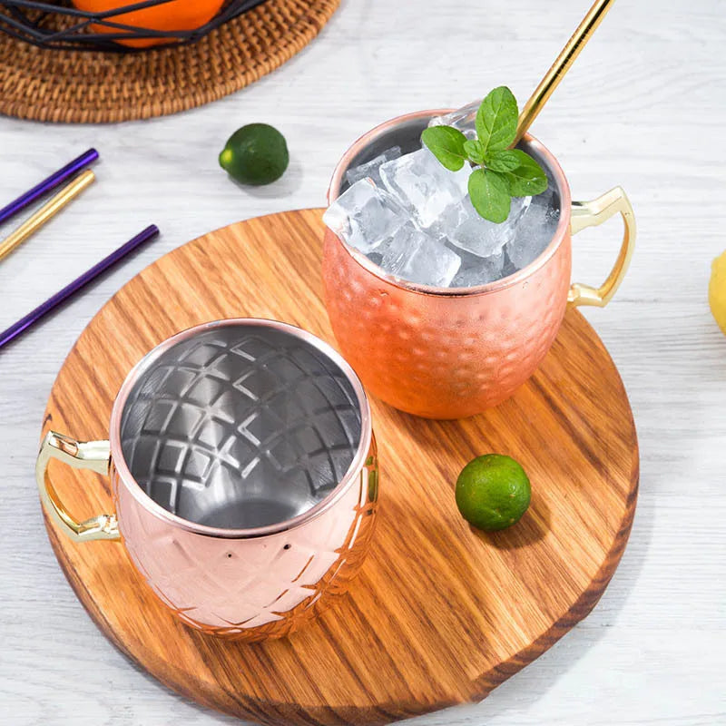 1pcs 550ml 18 Ounces Moscow Mule Mug Stainless Steel Hammered Copper Plated Beer Cup Coffee Cup Bar Drinkware