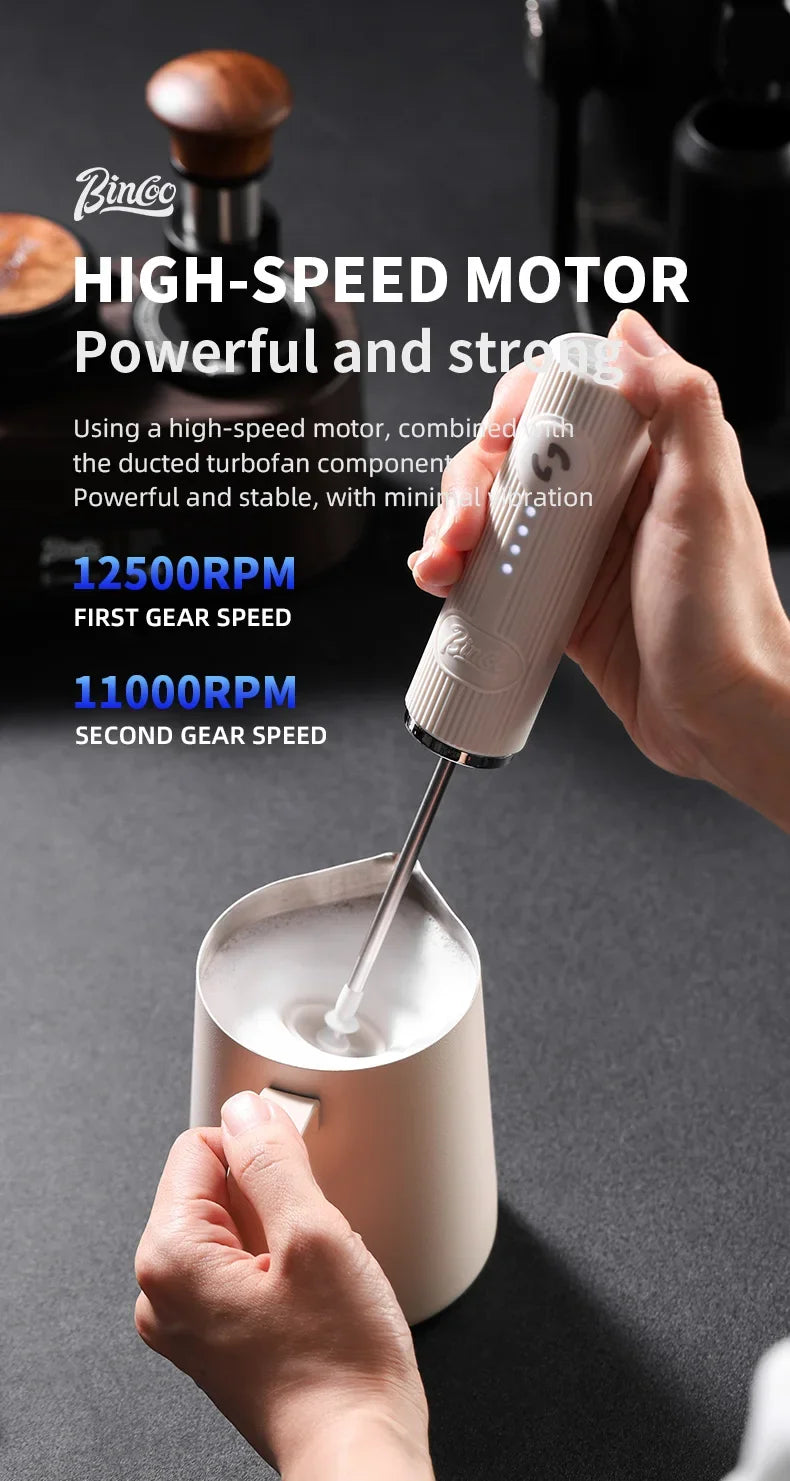 BINCOO Electric Milk Frother Wireless Handheld Blender Mini Coffee Maker Whisk Mixer Type-C Rechargeable Coffee Cappuccino Cream