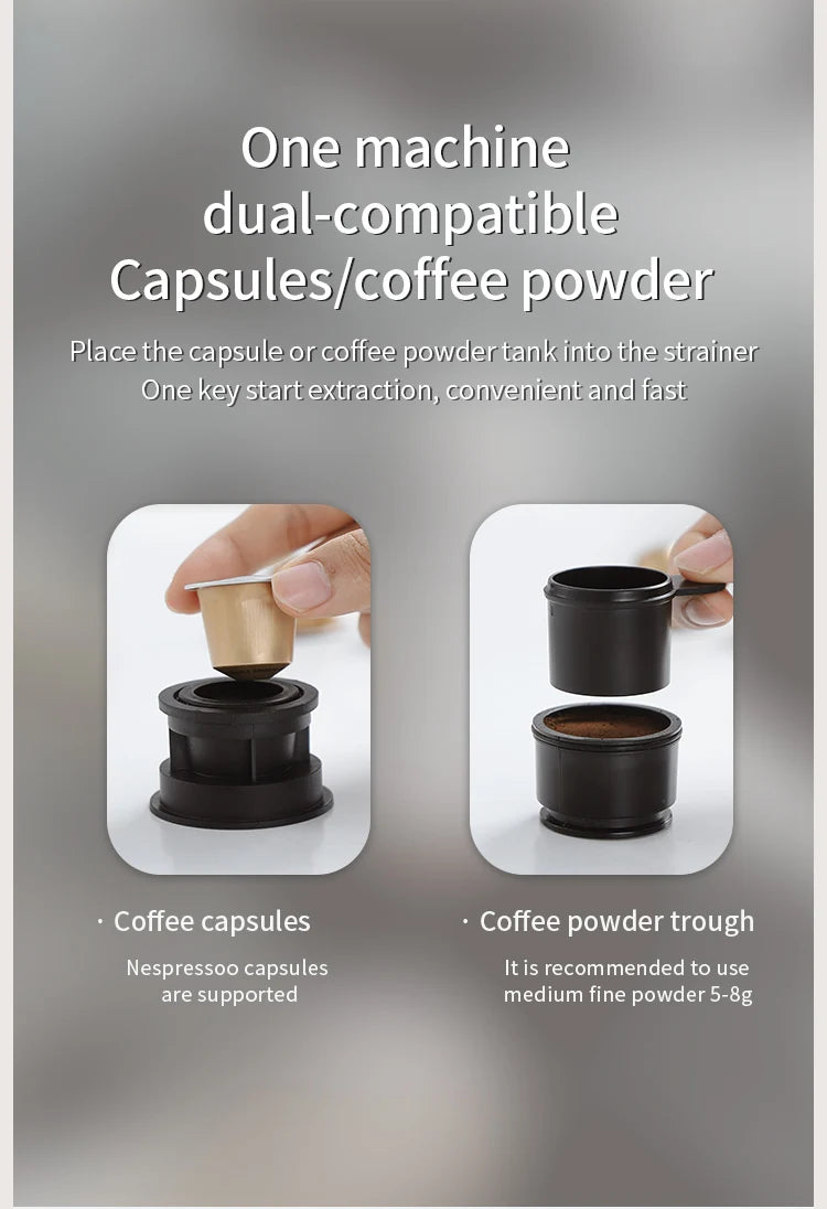 Wireless Electric Portable Espresso Coffee Machine for Car & Home Camping Coffee Maker 2-in-1 Capsule Powder Travel Coffee Maker