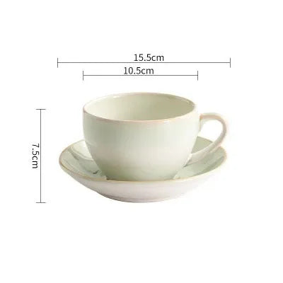 Ceramic Retro Kiln-turned Coffee Cup Cappuccino Latte Fancy Embossed Art Latte Art Cup Tea Cup and Saucer Set 300ml Cafe home