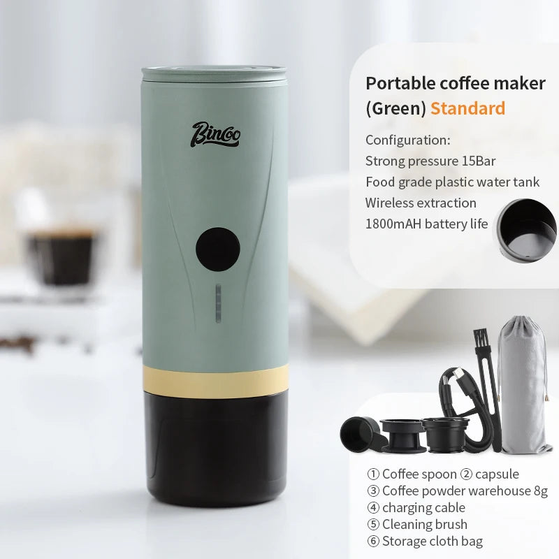 Wireless Electric Portable Espresso Coffee Machine for Car & Home Camping Coffee Maker 2-in-1 Capsule Powder Travel Coffee Maker