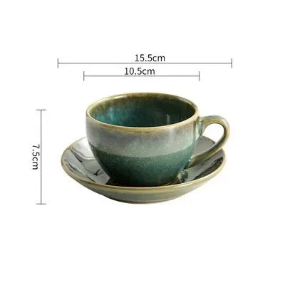 Ceramic Retro Kiln-turned Coffee Cup Cappuccino Latte Fancy Embossed Art Latte Art Cup Tea Cup and Saucer Set 300ml Cafe home