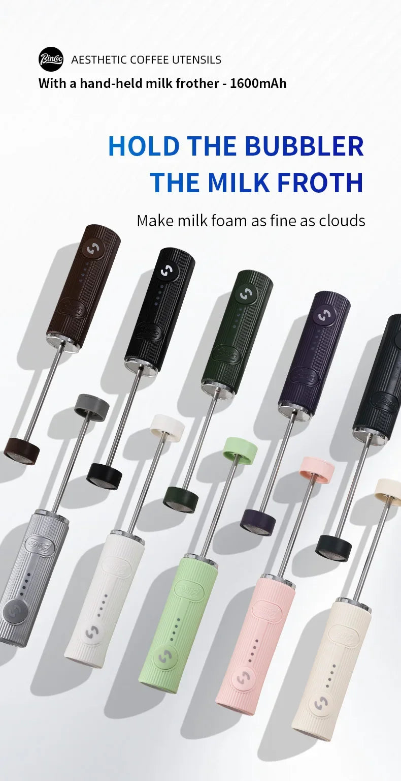 BINCOO Electric Milk Frother Wireless Handheld Blender Mini Coffee Maker Whisk Mixer Type-C Rechargeable Coffee Cappuccino Cream