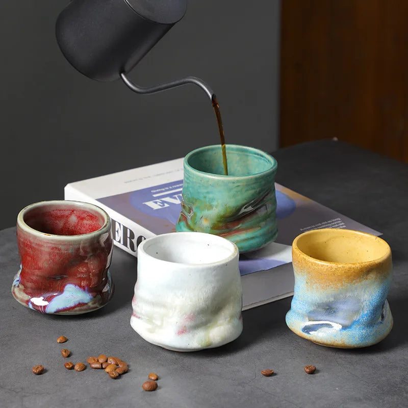 Coarse Ceramic Espresso Cup Hand Kneaded Pleated Latte Art Cup Vintage Ceramic Niche Design Afternoon Tea Cup