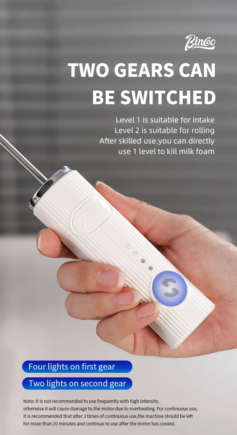 BINCOO Electric Milk Frother Wireless Handheld Blender Mini Coffee Maker Whisk Mixer Type-C Rechargeable Coffee Cappuccino Cream