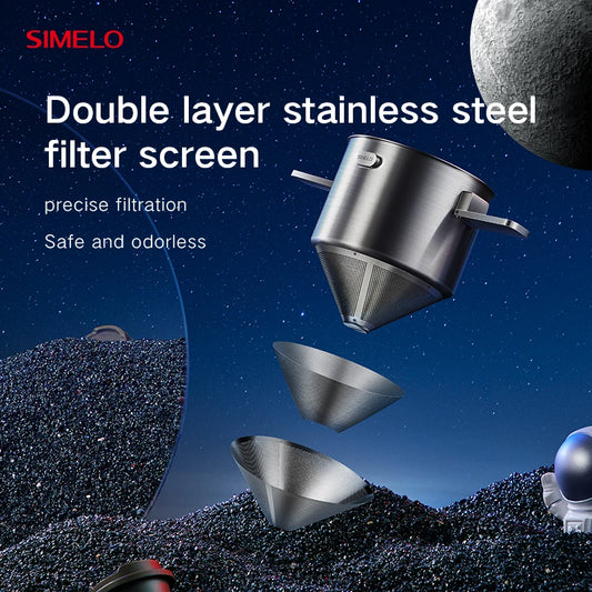 SIMELO Portable Full Body Stainless Steel Double-Layer Coffee Filter Foldable Reusable Hanging Ear Drip Filter for Coffee Lovers
