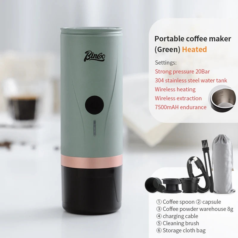 Wireless Electric Portable Espresso Coffee Machine for Car & Home Camping Coffee Maker 2-in-1 Capsule Powder Travel Coffee Maker
