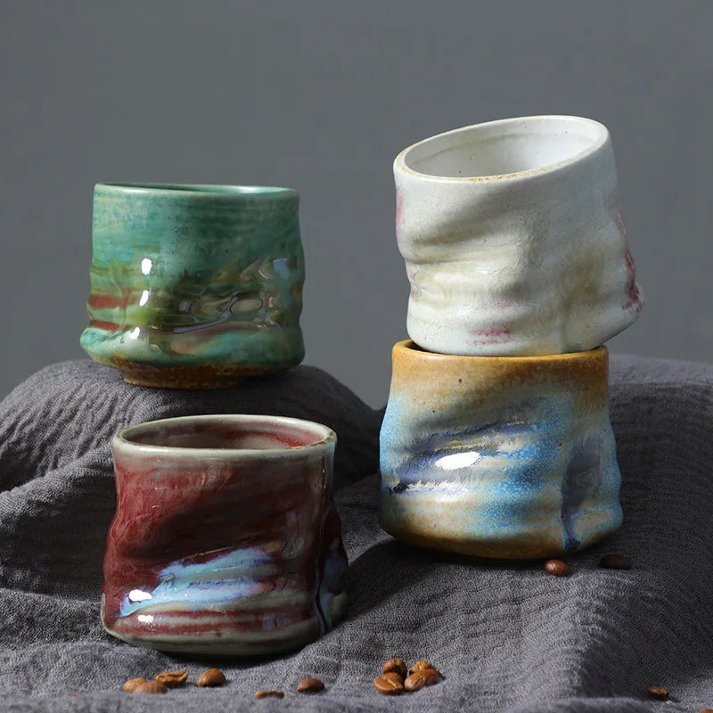 Coarse Ceramic Espresso Cup Hand Kneaded Pleated Latte Art Cup Vintage Ceramic Niche Design Afternoon Tea Cup