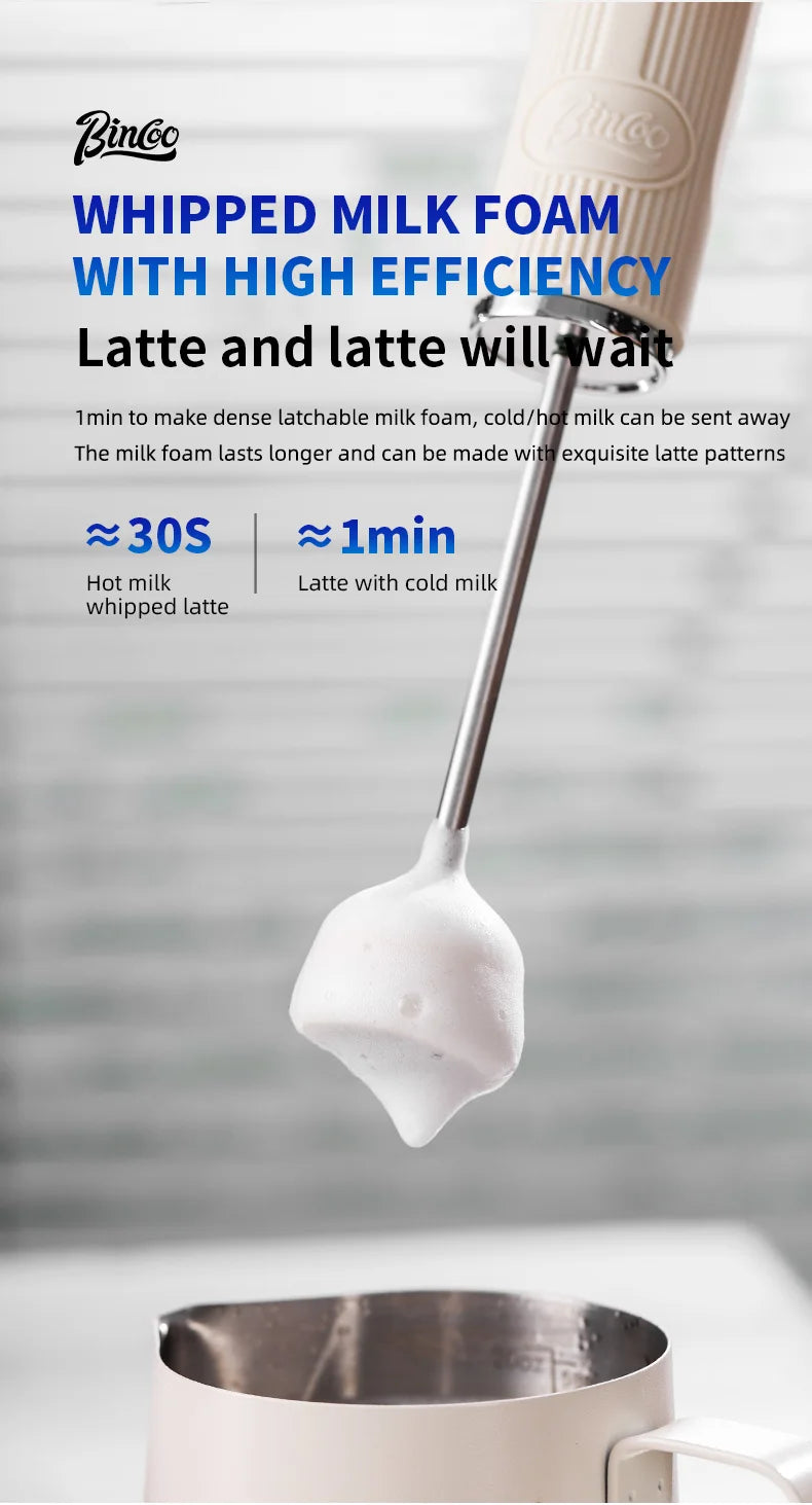 BINCOO Electric Milk Frother Wireless Handheld Blender Mini Coffee Maker Whisk Mixer Type-C Rechargeable Coffee Cappuccino Cream