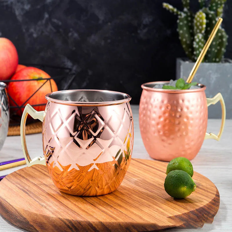 1pcs 550ml 18 Ounces Moscow Mule Mug Stainless Steel Hammered Copper Plated Beer Cup Coffee Cup Bar Drinkware