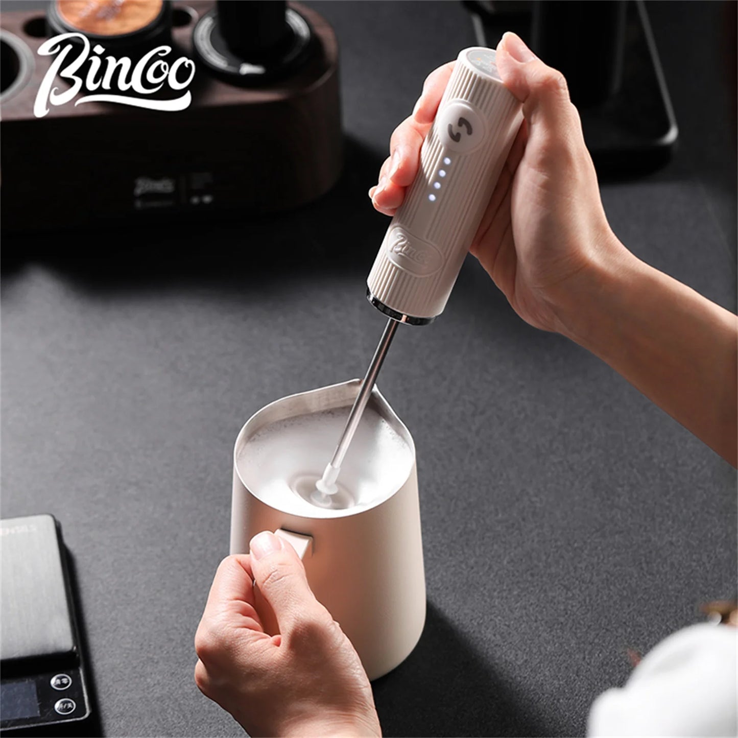 BINCOO Electric Milk Frother Wireless Handheld Blender Mini Coffee Maker Whisk Mixer Type-C Rechargeable Coffee Cappuccino Cream