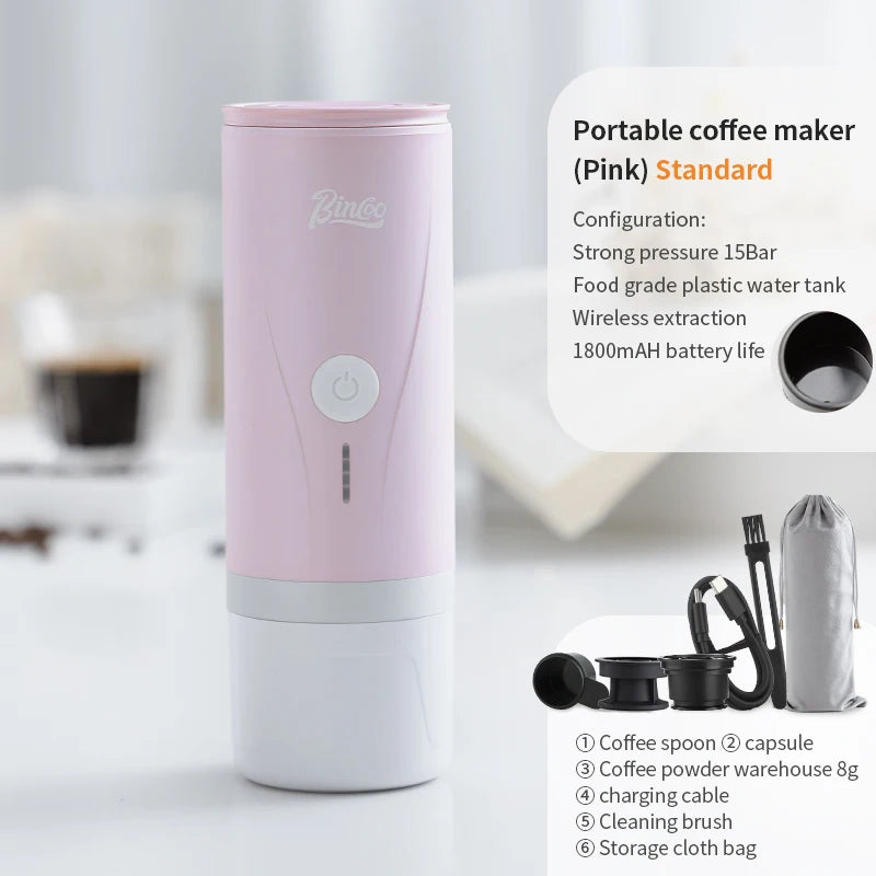 Wireless Electric Portable Espresso Coffee Machine for Car & Home Camping Coffee Maker 2-in-1 Capsule Powder Travel Coffee Maker