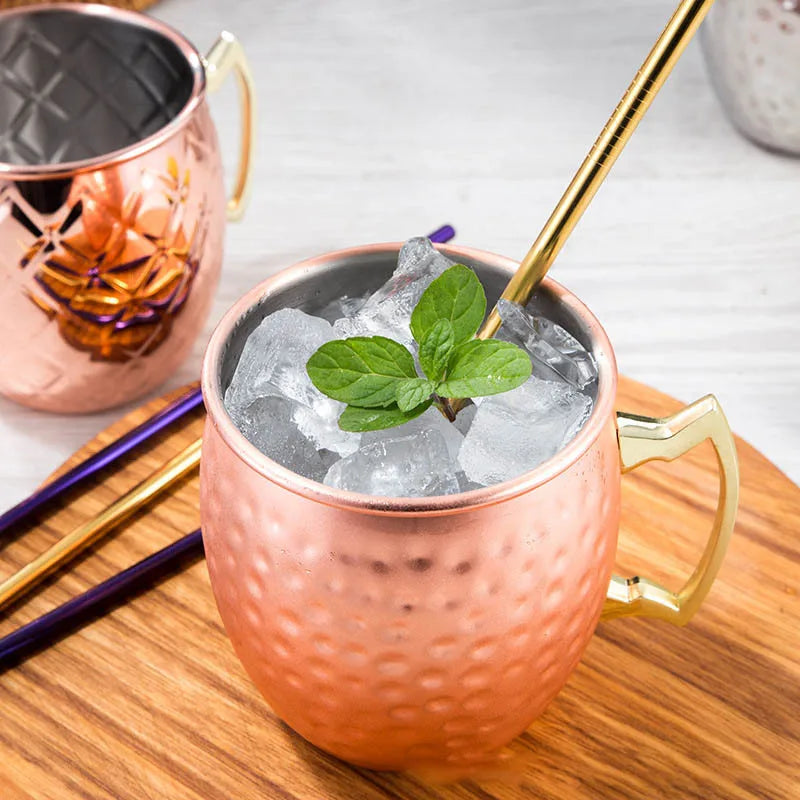 1pcs 550ml 18 Ounces Moscow Mule Mug Stainless Steel Hammered Copper Plated Beer Cup Coffee Cup Bar Drinkware
