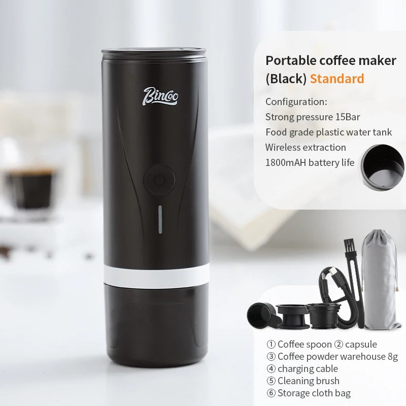 Wireless Electric Portable Espresso Coffee Machine for Car & Home Camping Coffee Maker 2-in-1 Capsule Powder Travel Coffee Maker