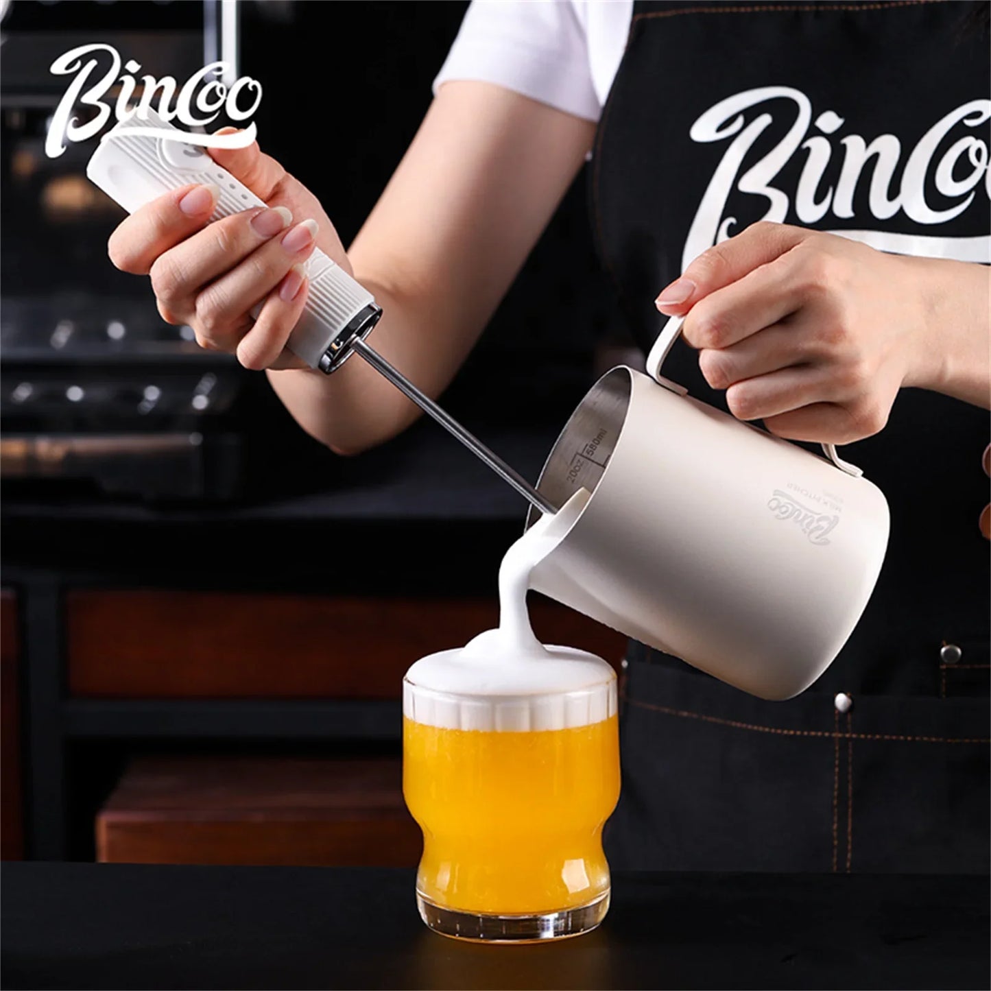 BINCOO Electric Milk Frother Wireless Handheld Blender Mini Coffee Maker Whisk Mixer Type-C Rechargeable Coffee Cappuccino Cream
