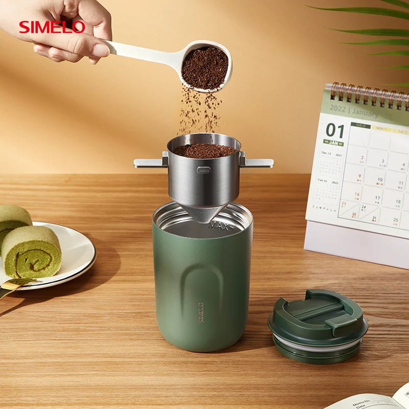 SIMELO Portable Full Body Stainless Steel Double-Layer Coffee Filter Foldable Reusable Hanging Ear Drip Filter for Coffee Lovers