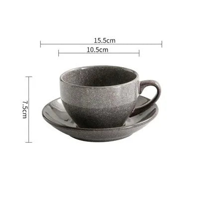 Ceramic Retro Kiln-turned Coffee Cup Cappuccino Latte Fancy Embossed Art Latte Art Cup Tea Cup and Saucer Set 300ml Cafe home