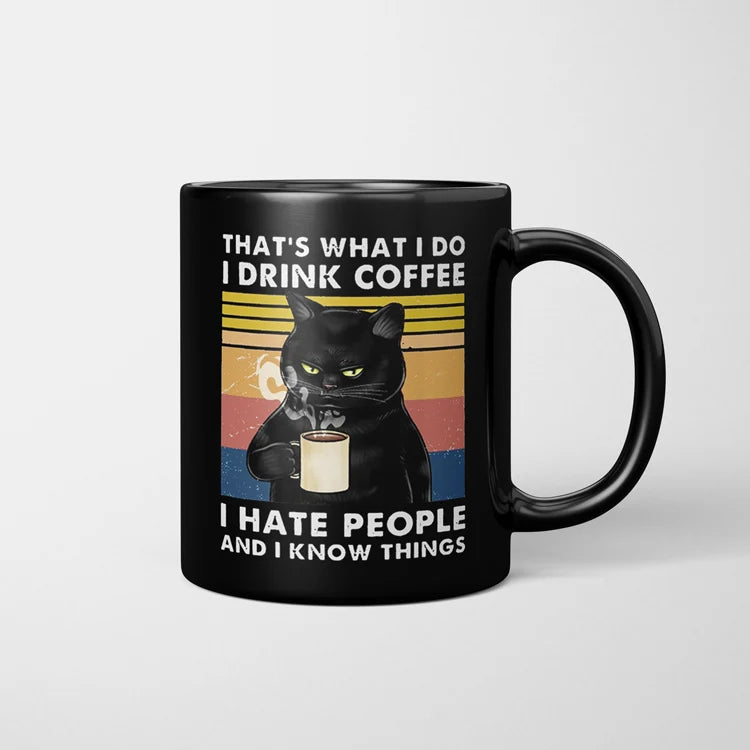 I drink coffee Cat Mug 11oz Funny Cats Black Ceramic Coffee Mug Office Tea Cup