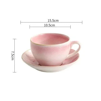 Ceramic Retro Kiln-turned Coffee Cup Cappuccino Latte Fancy Embossed Art Latte Art Cup Tea Cup and Saucer Set 300ml Cafe home