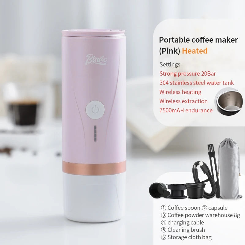 Wireless Electric Portable Espresso Coffee Machine for Car & Home Camping Coffee Maker 2-in-1 Capsule Powder Travel Coffee Maker