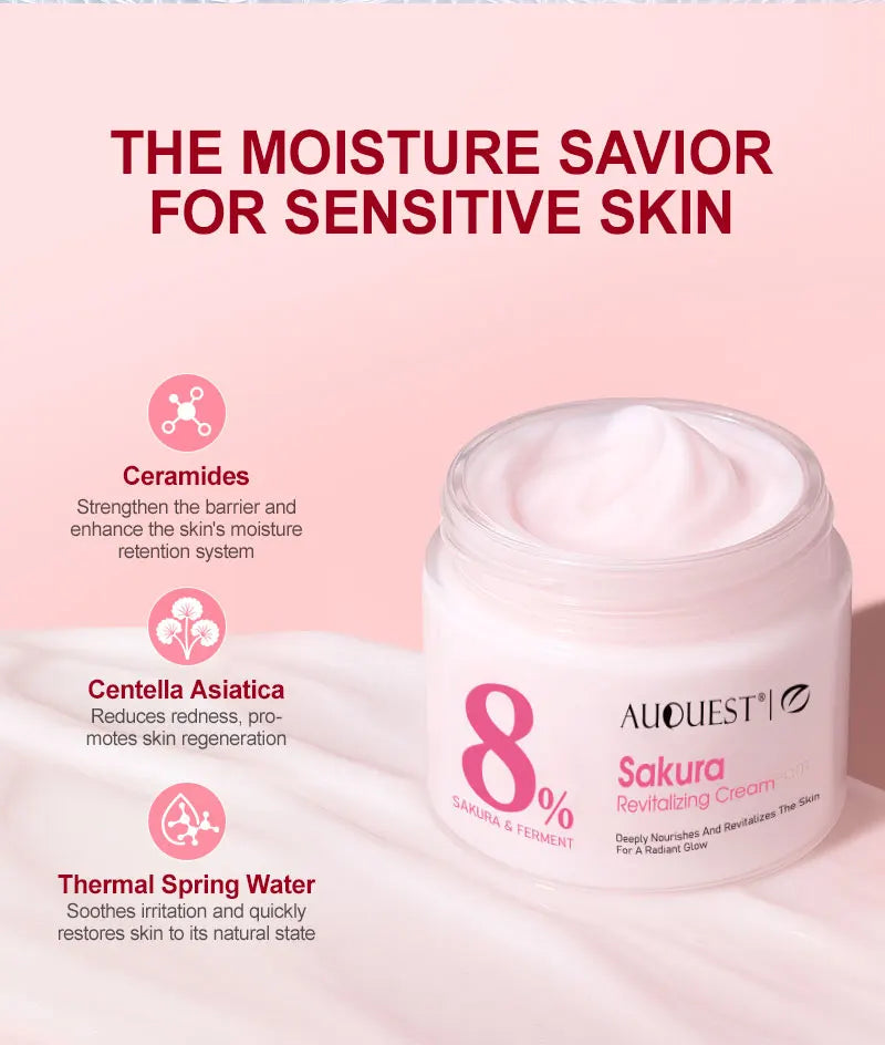 AUQUEST Sakura Revitalizing Face Cream Whitening Dark Spots Removal Hydrating Shrink Pores Facial Cream Skin Care Products