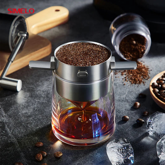 SIMELO Portable Full Body Stainless Steel Double-Layer Coffee Filter Foldable Reusable Hanging Ear Drip Filter for Coffee Lovers
