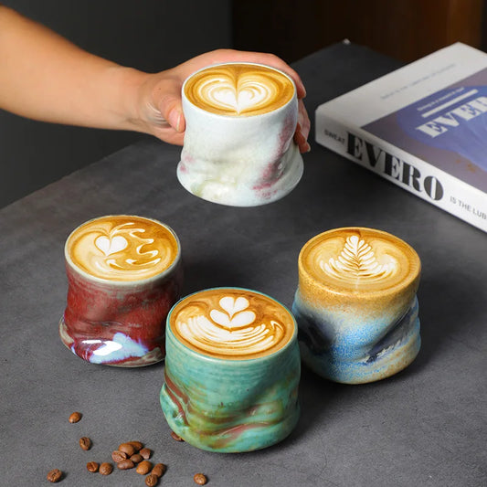 Coarse Ceramic Espresso Cup Hand Kneaded Pleated Latte Art Cup Vintage Ceramic Niche Design Afternoon Tea Cup